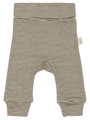 Petit Piao strikbukser i striber Coffee Bean og Dark Off White set forfra